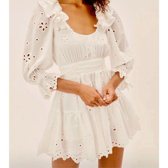 For Love & Lemons Serena Dress White Eyelet Ruffle Size S • NEW WITH TAGS • - Picture 7 of 13